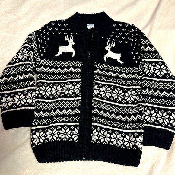 GYMBOREE FESTIVE FAIRISLE BLACK LINED SWEATER CARDIGAN 5T 5 LIKE NEW - Picture 1 of 4